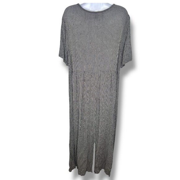 Vintage Eileen Fisher Pinstripe Maxi Dress black white Cottagecore Lagenlook - Picture 5 of 8